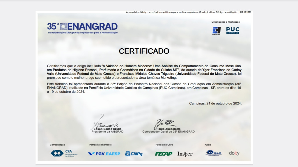 Certificado de premiação