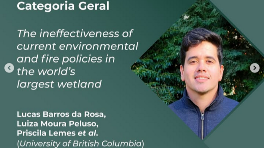 Lucas Barros da Rosa, primeiro autor do trabalho vencedor do segundo lugar da Categoria Geral do Prêmio MapBiomas